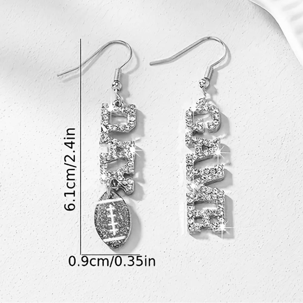 GOLD BLING GAMEDAY GAME DAY FOOTBALL FISHHOOK EARRINGS-NEW - Picture 2 of 2